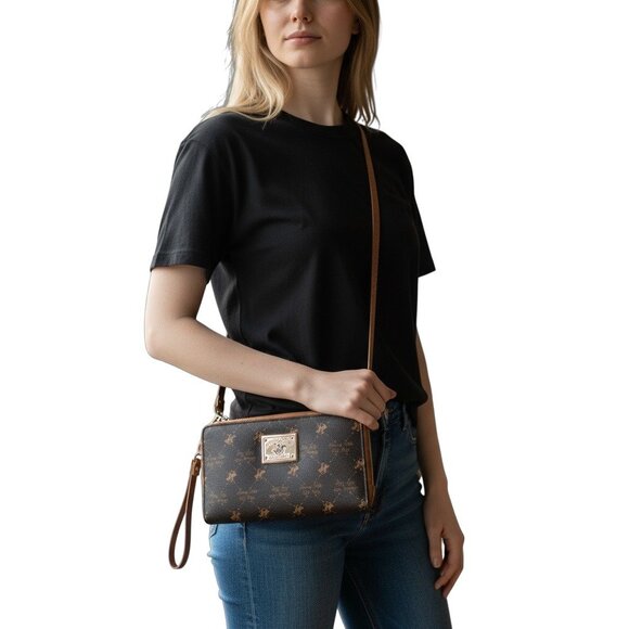 Beverly Hills Polo Club Crossbody Bag & Wallet Combo  Holds Cell Phone  Brown Pa - Picture 1 of 12